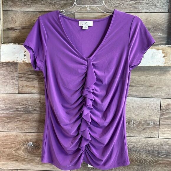 JOSEPHINE STUDIO Ladies Ruched Ruffled Vneck Short Sleeve Top Size Small - Picture 2 of 6